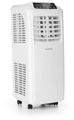 Klarstein Aire Acondicionado Portatil y Silencioso, 4 en 1 Enfriador de Aire para Casas y Oficinas con Modo Noche, Con Mando y Deshumidificador, Aires Acondicionados Bajo Consumo 7,000 BTU Blanco