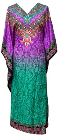 Kaftan klänning lång maxi etniskt tryck klänning strand täckning, en storlek, lös passform multi, mång, 24 Plus Tall