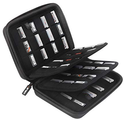 JSVER Hart Tasche für Nintendo 3DS 96 Spiele, Games Karten Case für Nintendo 3DS XL 2DS 2DS XL DS Switch Game Cartridges PS Vita Games, und SD/MicroSD - Schwarz