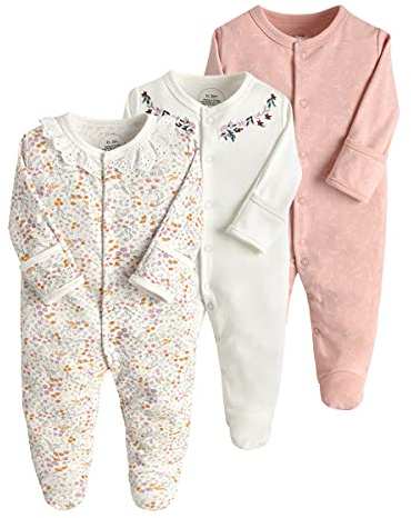 amropi Bambino Pagliaccetti 3 Pezzi in Cotone Neonato Ragazzi Ragazze Pigiami Manica Lunga Tutine 3-6 Mesi, Bianco Rosa Fiore