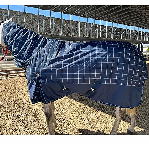 BNALU Horse Blanket Turnout 1200D waterproof fabric Neck Fly Sheet horse fly sheet with neck fly sheets for horses Neck Cover Sheet Durable Detach-A-Neck Winter Horse Fly Sheet(Size:155CM)