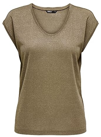 ONLY Damen Einfarbige Kurzarm Bluse Basic Rundhals Ausschnitt Blusen T-Shirt Blouse Oberteil ONLVIC, 15136069,Falcon/Detail:Tone in Tone Lurex,S