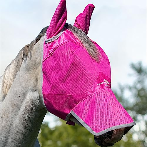 Harrison Howard UV-proof Forelock Opening Reliable Protection Horse Fly Mask Long Nose with Ears Magenta Arabian Medium