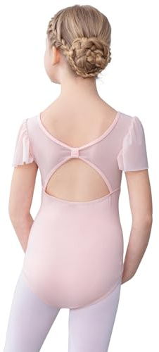 Bezioner Maillot Gimnasia Ritmica Niña, Maillot Ballet Niña leotardos de Danza manga de soplo para Niños de 2 a 10 Años Rosa 100