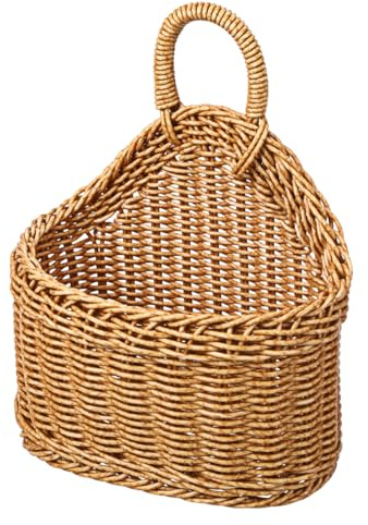 Healvian Woven Hanging Storage Basket 9.65X7.48X3.94In Rustic Kitchen Organizer for Garlic Ginger Wall Storage Basket