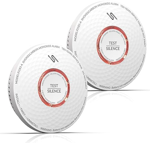 Andyssey kombinierter Rauch- und CO Melder, 10 Jahre Batterie, 2 in 1 Rauchmelder und Kohlenmonoxid Melder mit Prüftaste, nach EN14604 & EN50291 Standard Zertifiziert