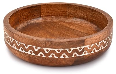 Samhita Runde dekorative Schalen aus Mangoholz, für rustikale Heimdekoration, Tischdekoration, Heimdekoration, Party, Hochzeitsdekoration (25,4 x 25,4 x 6,35 cm)