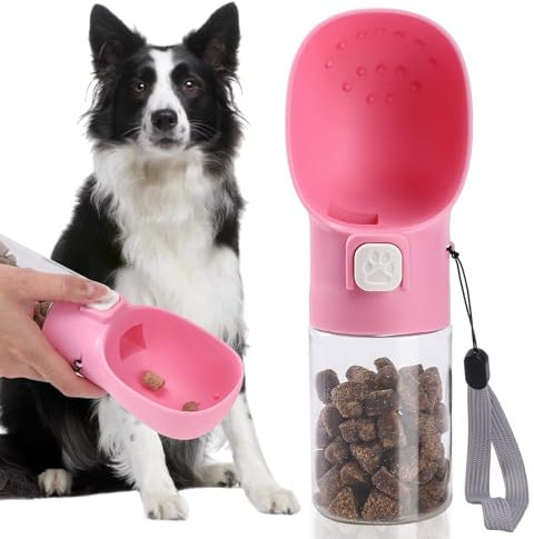 Colorday Hundefutterstation für Hundetraining, Clicker, Leckerli-Flasche, Leckerli-Beutel, für Training, Spazierengehen, Wandern und Reisen, zum Patent angemeldete BPA-freie Materialien, 200 ml, Rosa