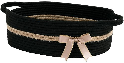 CHICVITA Small Woven Rope Gift Basket, Decorative Boo Basket, Black Brown