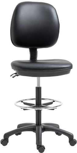 Vinsetto Tabouret à Roulette Tabouret pivotant réglable en Hauteur de 69-91 cm Dossier inclinable et Repose-Pieds réglable
