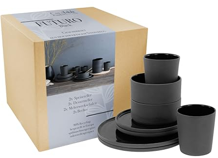 CreaTable, 21540, Série Futuro Black, service de vaisselle 8 pièces, service combiné en grès.
