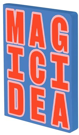 Nuuna Notizbuch A5+ | Graphic Glow L - Magic Idea | Dotted Journal | 3,5mm Punktraster | 256 nummerierte Seiten | 120g Premium-Papier | Leder gelb | Motiv leuchtet | fluoreszierend | made in Germany