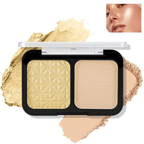 Boobeen 2 Farben Shimmer Highlight & Concealer Palette, Glossy Glitter Highlighter Powder Face Makeup Palette, Longwear High Coverage Pressed Powder für ein makelloses Finish