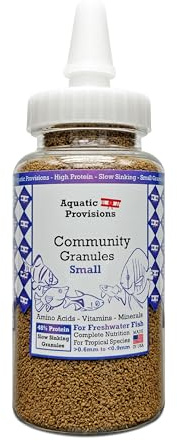Aquatic Provisions Community Fish Food Small Granules 3.17 oz, High Protein Slow Sinking Small Sized Granules