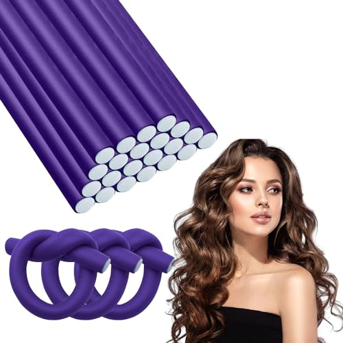 Bigodini senza calore, 30 pezzi di ferro arricciacapelli flessibile da 250 mm con diametro di 16 mm, bigodini in schiuma Twist Curls, design per capelli lunghi (viola)