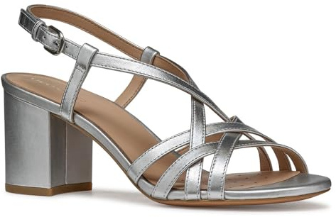 Geox D VIRNILISA 65 S B, Sandalo con Tacco Donna, Silver, 38 EU