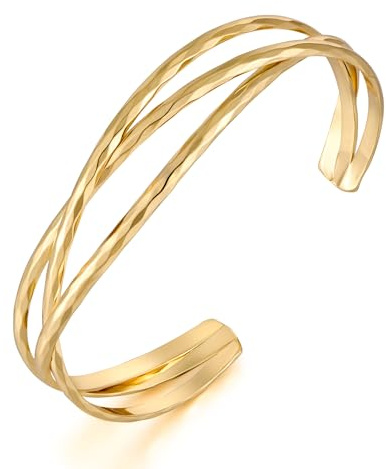 TOVABA Brazalete Dorado Mujer, Pulsera Elegante de Tres Cadenas entrelazadas, Diseño Moderno y Sofisticado para Cada Ocasión