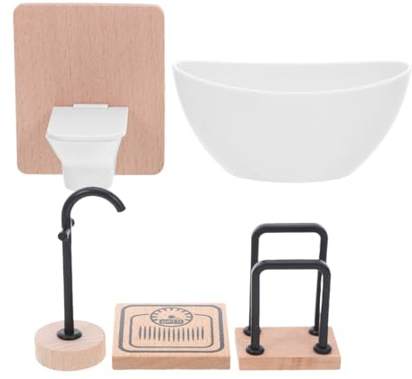 JOINPAYA Miniature Dollhouse Bathroom Set: 5Pcs 1:12 Scale Realistic Furniture Toilet Bathtub Sink Model Mini Shower Room DIY Adornments Accessories Decoration