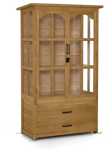 M MCombo Armadio da giardino in legno, resistente alle intemperie, per esterni, balcone, terrazza, capanna da giardino con 2 ripiani mobili, 58 x 107 x 180 cm, 1155 (naturale)