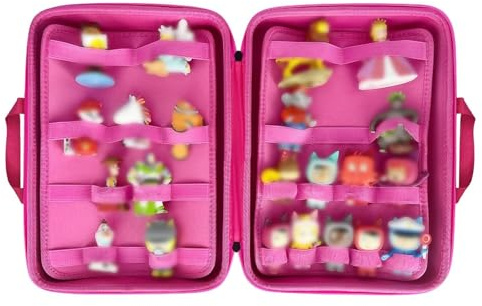Qixiang CB Carrying Case for Tonies Figures Audio Play Character, Toy Storage Box with Handle for Tony Figurine with 28PCS Carrying Holder (Pink)