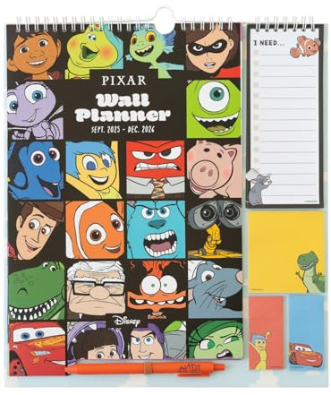 Grupo Erik - Calendrier Disney Pixar - de Septembre 2025 à Décembre 2026 | Planificateur Mensuel 16 mois, Calendrier Familial 2025 2026 avec Crochet