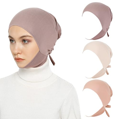 XEPST 3PCS Hijab Undercap pour Femmes,Musulman Islamique Sous Hijab Cap Tissu de Soie de Lait Underscarf Cravate de Couleur Unie Au Dos Turbans à Couverture Complète pour Femmes Chimio Sleep Cap, B