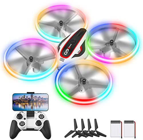 Q9C Drone con Cámara para Niños,Mini Dron con Luces de Colores,Regalos y Juguetes Helicóptero RC Quadcopter para Principiantes con Control de Gestos,Retención de Altitud,Modo sin Cabeza,2 Baterías