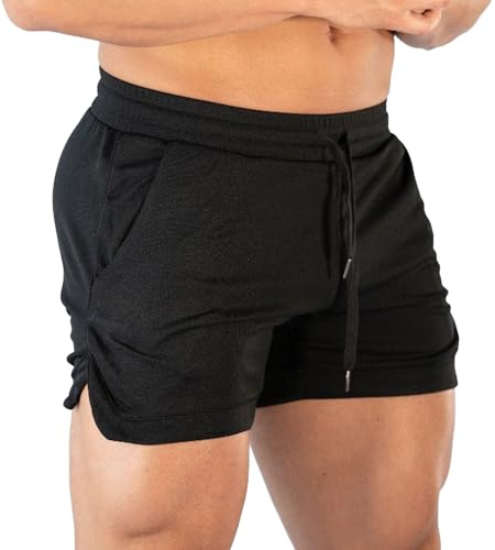 InfiniZer Men’s 3 Inch Gym Sport Shorts Breathable Running Shorts Quick Dry Athletic Training Short with Pockets for Men Summer Outdoor Workout (UK, Alpha, M, Regular, Regular, Black B)