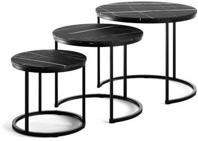 Vicco Set di tavolini da caffè Montreal, Marmo nero, 55 x 55 cm 3 parti, salvaspazio, pieghevole e combinabile in modo versatile