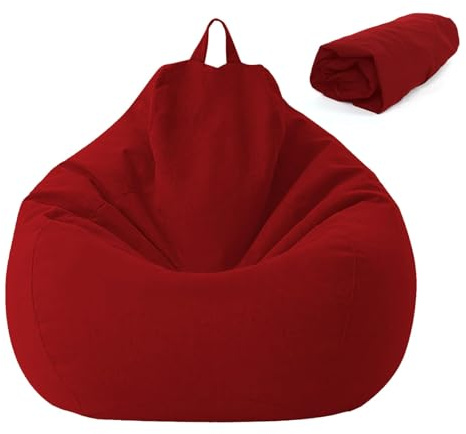 Yunlaishaocer Puf para niños y Adultos, 80 x 90 cm, Funda sin Relleno, para Sacos de Frijoles con Cremallera, a Prueba de Polvo, no para Oficina, Dormitorio, terraza, salón (Rojo, M)