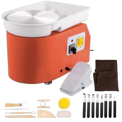 Torno Eléctrico De Cerámica 28 Cm Y 350 W Con Pedal Mango Manual For Escolar, Arcilla, Modelado Manualidades Gira Estable Suave(Orange)