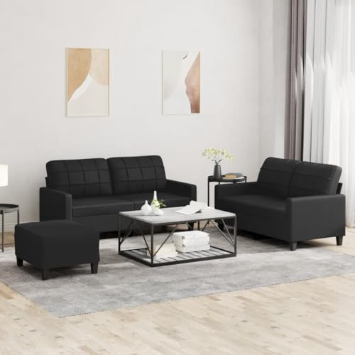 Sinkzol 3-delad hörnsoffa med kudde i svart konstläder, vardagsrum med förvaringsutrymme, bekväm bänk, recamiere, ottomane, perfekt för vardagsrum och gästrum, hållbar design