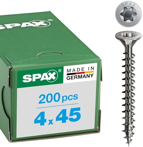 SPAX Universalschraube aus Edelstahl rostfrei A2, 4,0 x 45 mm, 200 Stück, T-STAR plus, Senkkopf, Vollgewinde, 4CUT, 1197000400453