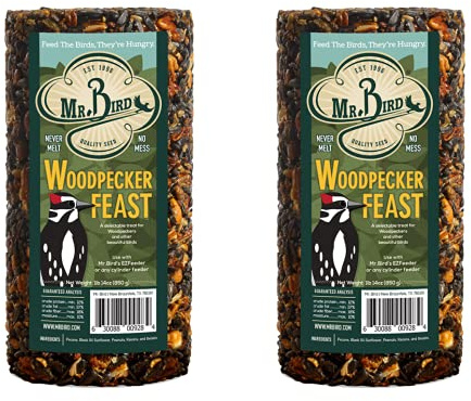 2-Pack Mr. Bird Woodpecker Feast Small Cylinder | Wild Bird Food for Outdoor Birds | Backyard Birdfeeding