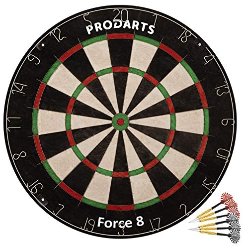 Dartscheibe Steeldart Force 8 - Komplettes Dart Set mit Zubehör - Inkl. Dartboard, Steelpfeile, Flights, Regelheft und Montagesatz - Profi Dartscheibe für Turnier und Freizeit