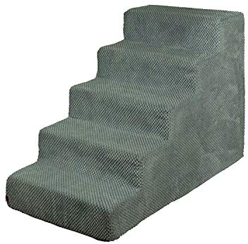 Hundetreppe 50 cm hoch | Katzentreppe Haustiertreppe | 5 Stufen | Hunde Katzen Haustier | für Bett und Auto | Trepp für kleine Hund | Plüschbezug | Farbe: Dunkel Grau