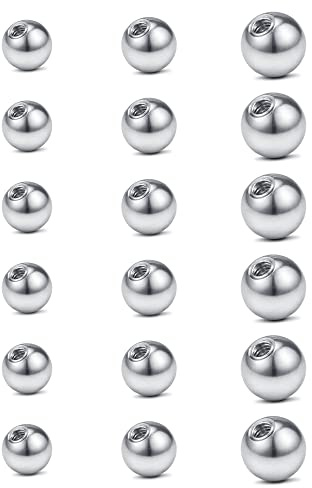 JFORYOU 14G Silver Replacement Balls for Piercing Jewelry 18Pcs Externally Threaded Surgical Steel Balls Industrial Barbell Tongue Nipple Navel Belly Button Piercing Rings Parts 5MM/6MM/8MM