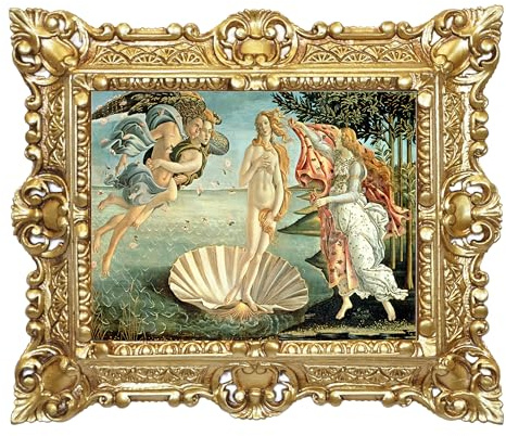 LIGUORO SHOP Quadro La Nascita di Venere di Botticelli Riproduzione Stampata su Banner Telato con Cornice Barocca cm 45x37 (Oro)