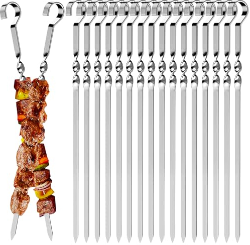 Axingqiwu 24 Pièces Brochettes de Barbecue en Acier Inoxydable, Kebab en Acier Inoxydable avec 2 pinceaux à huile, Brochette Réutilisables pour Barbecue