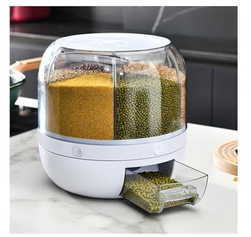 HAZARA Distributeur D Aliments Sec Avec 6 Divisions, Rotation à 360° ， Distributeur De Riz Obtenez Des CéRéAles En Un Clic ， Food Dispenser Convient Aux Restaurants (Capacité 10kg)