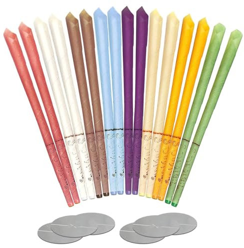 Set di 16 candele per orecchie, candele in cera per orecchie, kit di pulizia dell'orecchio, candele per dissolvenza, con 6 dischi di protezione, candele per rilassare e rimuovere il cerume
