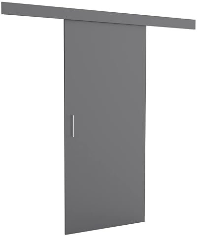 Brent - Schiebetür Komplettset mit Tür 95x 204 cm, Schiebetüren Komplettset Lucas, Türblatt Grau, Schiebetürsystem für Zimmer, Wandmontage, Türe Innen