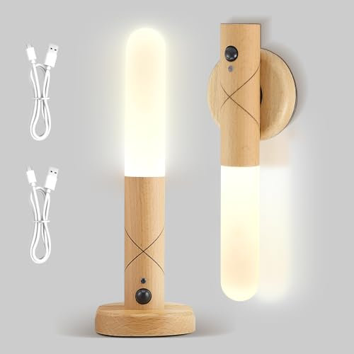 Motion Sensor Night Light, 2PCS Magnetic Cordless Wall Lights with 3 Color Modes and Adjustable Brightness, Rechargeable Wall Lights Torch Lights, Motion Sensor Light for Bedroom Hallway Stairway (1)