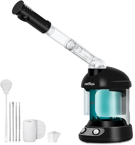 DKURQG Facial Steamer, Nano Ionic Face Steamer for Facial Deep Cleaning Portable Ozone Steamer with Extendable 360° Rotating Arm, Humidifier for Home Salon Spa or Personal Care (Black)