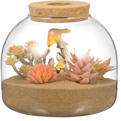 Garneck Glass Terrarium Jar with Cork Lid Succulent Plant House Hydroponic Propagation Vase Clear Round Betta Fish Bowl Tank for Moss Indoor Desktop Home Decor Office Garden Decoration Terrariums