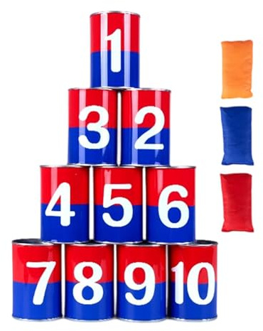 Perfeclan Juego de 13 Piezas de Lanzamiento de Bolsas de Frijoles para Fiesta de Carnaval, Juego Interactivo de Lanzamiento de latas derribadas para el Patio,