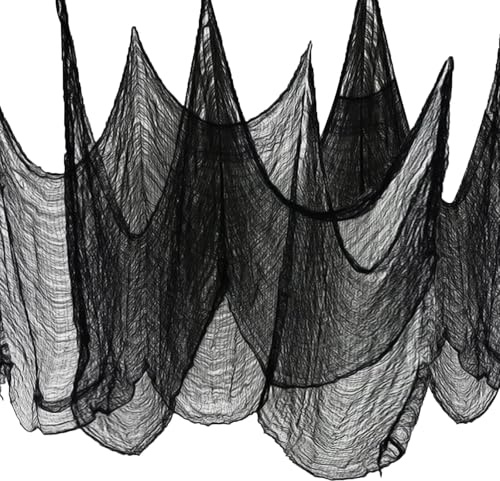 Halloween Deko Stoff Gruselige Tuch für Indoor Outdoor,6 x 1.5M Schwarze Gruseliges Tuch Gruselige Stoffe Spooky Gothic Dekoration für Halloween Dekoration Innen Outdoor Fenster Party Tischdeko Türen