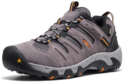 KEEN Men's Headout Waterproof Hiking Shoes, Steel Grey/Orange Pepper, 9.5
