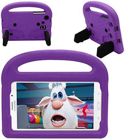 Resa med surfplatta Tablet Väska For Samsung Galaxy T230 / T235 Silikonväska For barn, For ShocktoFous Lightweight Dropproof Stand Case, med handtag och kickstand(Purper)