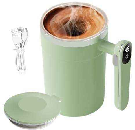 Self Stirring Coffee Mug - 400ml Automatic Magnetic Self Stirring Cocoa Mug - Electric Tea Mixing Cup with LCD Temperature Display for Office, Drinks, Lattes, Tea, Cafe, Hot Chocolate